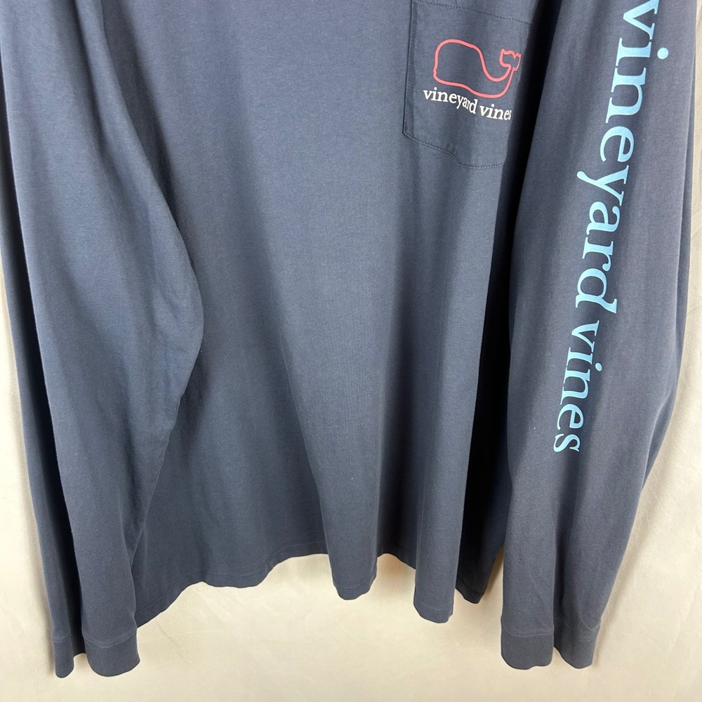 Vineyard Vine Mens 3XB Navy Blue Long Sleeve Whale Graphic Pocket T-Shirt Cotton - Picture 5 of 10